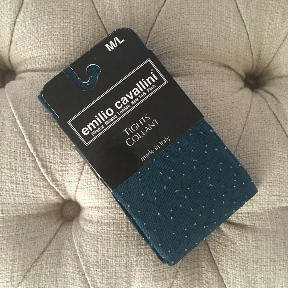 Teal Tights with Black & White Polka Dots